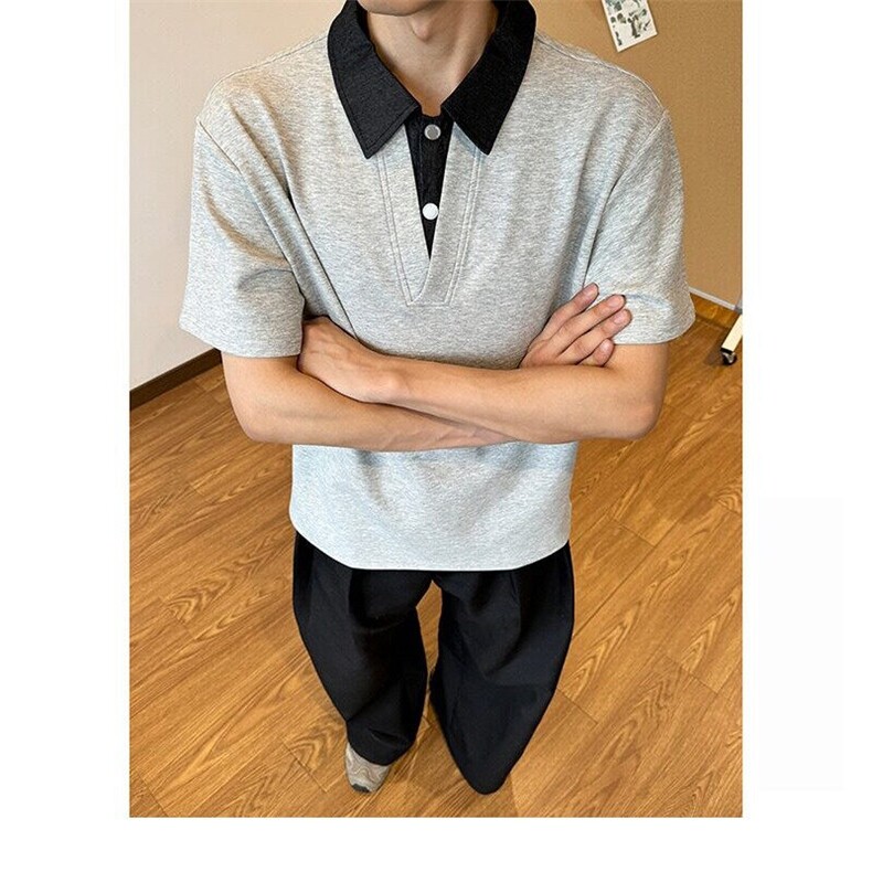 网图现货夏季新品短袖美式正肩V领假两件T恤男RZT108-P42,男装T恤,星座1005-4