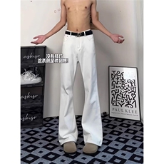 白色微喇牛仔裤男生vibe冬款cleanfit美式修身高街长裤子加绒加厚，男装牛仔裤，四季星座505