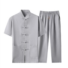 亚麻唐装男装风夏季中年男士中式体恤爸爸夏装棉麻套装，男装民族服装，电商B212（原钱塘6029）