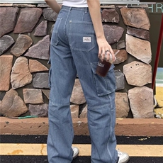 D7671-特P58美式条纹工装牛仔裤街头多口袋宽松阔腿裤-网图现货，男装牛仔裤，星座603-2