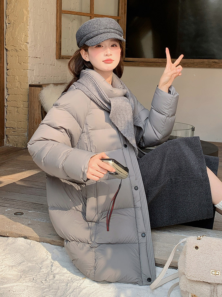 现货可推2025冬装新款90白鸭绒加厚中长款泡芙羽绒服女,女装羽绒服,时尚风爆