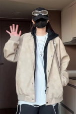 现货2026春秋款潮男假两件连帽皮衣夹克外套A436-D216-P80，男装夹克，电商A436