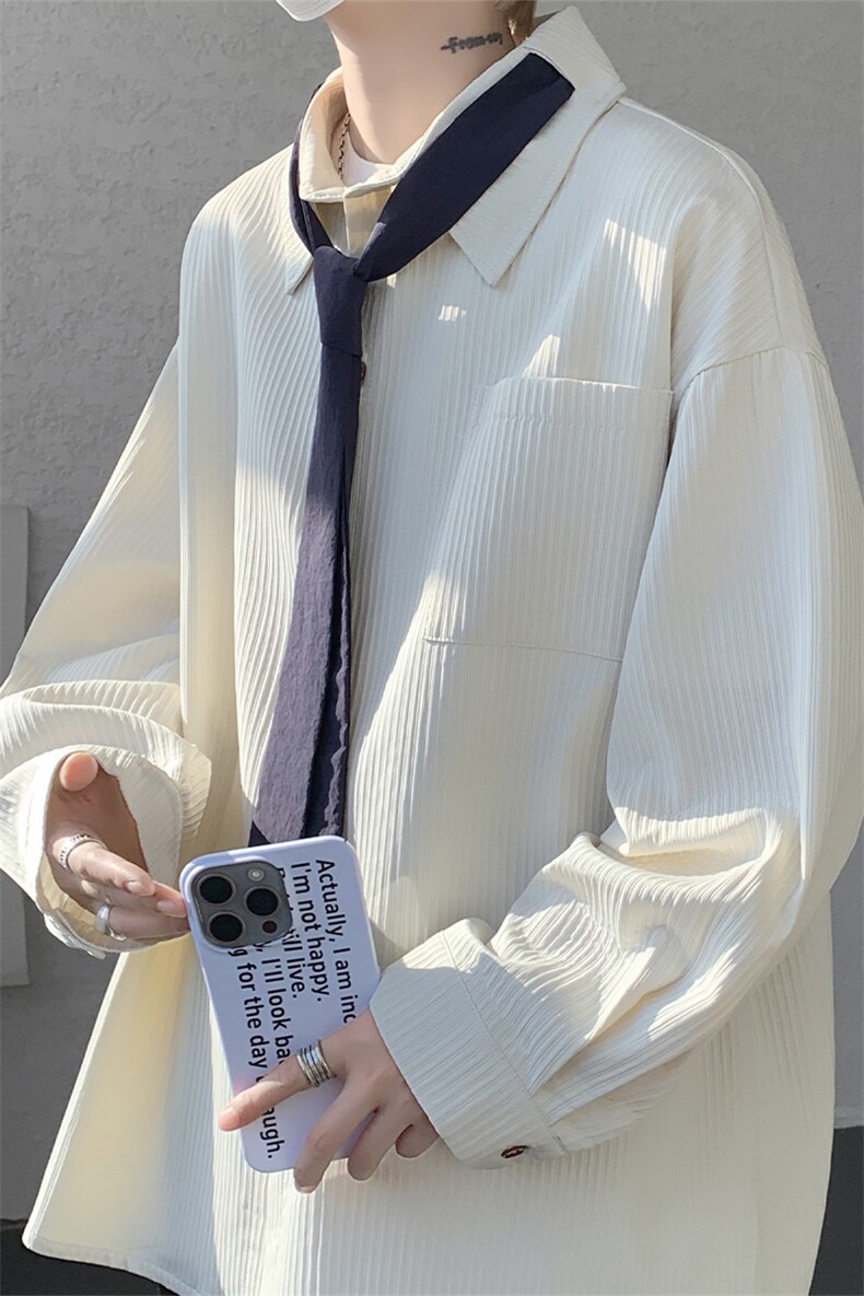（送个性领带）CS1160-特P42控88肌理感长袖男小众设计大码衬衣,男装衬衫,电商A059