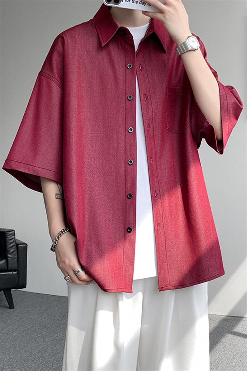8XL-M冰丝牛仔短袖衬衫男款夏季薄款宽松慵懒衬衣外套DC28006P60,男装T恤,电商B312