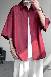 8XL-M 冰丝牛仔短袖衬衫男款夏季薄款宽松慵懒衬衣外套DC28006P60图片