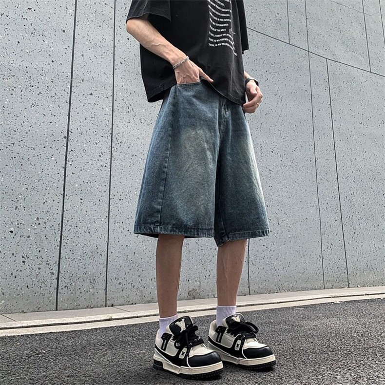 牛仔短裤男女夏季潮牌宽松百搭阔腿中裤高街五分裤子9203P41,男装牛仔裤,星座410-2