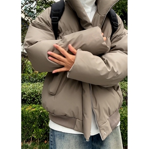 现货5W件冬季三防重磅boxy短款羽绒立领PU皮棉衣外套男女加厚棉服