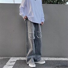 新款高街vibe风水洗灰色牛仔裤直筒拖地阔腿裤N8058P45，男装牛仔裤，星座1116-2