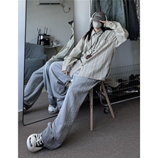 日系复古条纹衬衫男春秋长袖慵懒风衬衣宽松上衣ins潮情侣C07/P45，男装衬衫，星座206（原A221）