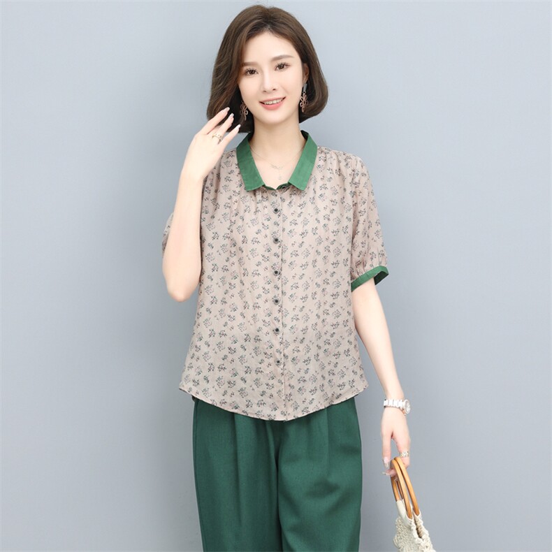 高端苎麻纯亚麻碎花上衣女妈妈装2025夏季新款大码亚麻,女装衬衫,奕阳依阁
