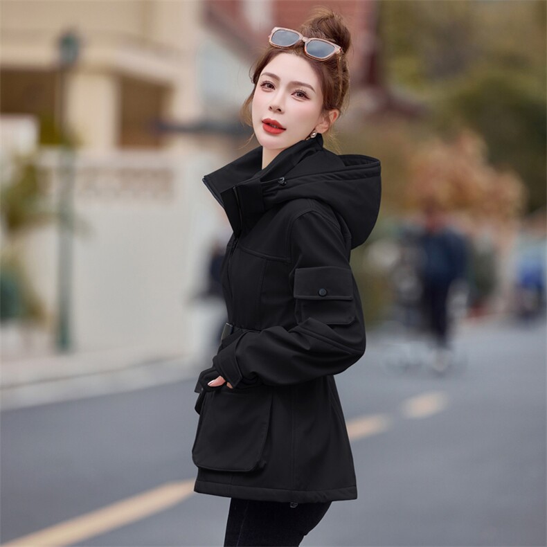 2025冬款新款90绒加厚收腰显瘦连帽派克服大口袋羽绒服外套,女装羽绒服,瑶迪依秀