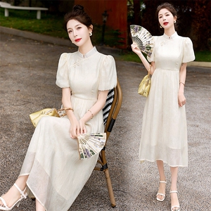 新中式连衣裙女夏2023新款修身显瘦时尚优雅高端温柔仙女长裙现货图片