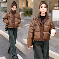 【BAO款现货】pu皮羽绒服女2025冬新韩系休闲小个子白鸭绒厚外套，女装羽绒服，意芙