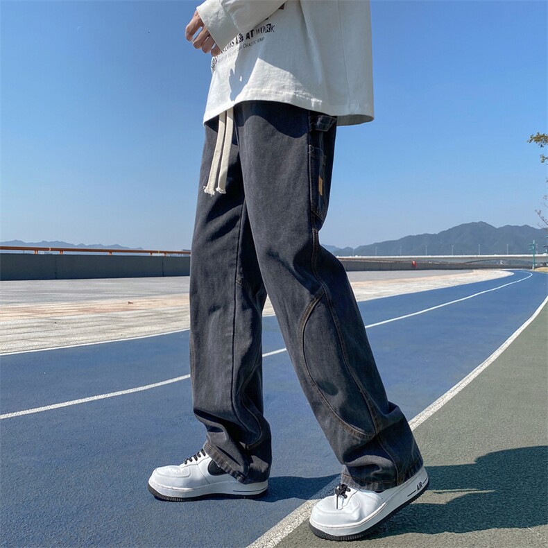 牛仔裤直筒宽松口袋设计阔腿拖地裤韩版潮流裤N0620-P45,男装牛仔裤,星座308B-1