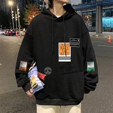 WY2121-P35加绒款-P40纯棉连帽卫衣男大码运动帽衫宽松薄外套男，男装卫衣，电商A040