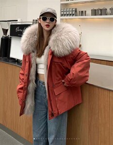 2021冬季新款皮草派克服女貉子毛领门襟狐狸毛皮草外套,女装皮草,L·H·X