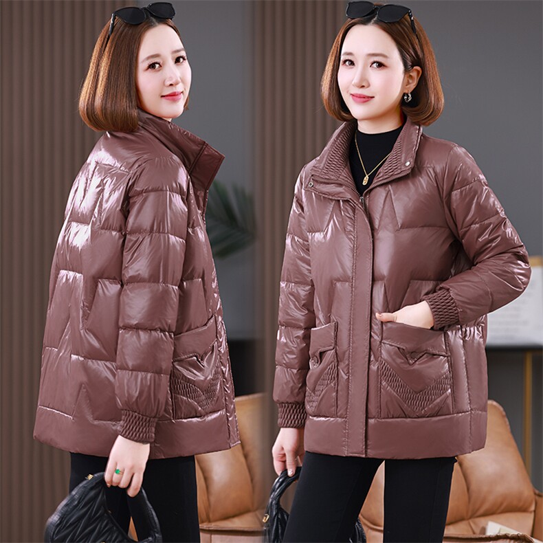 红色洋气减龄羽绒棉服女2024冬新款中年妈妈时尚立领加厚保暖棉袄,女装棉衣/棉服,婷思杰（原婷想服饰）