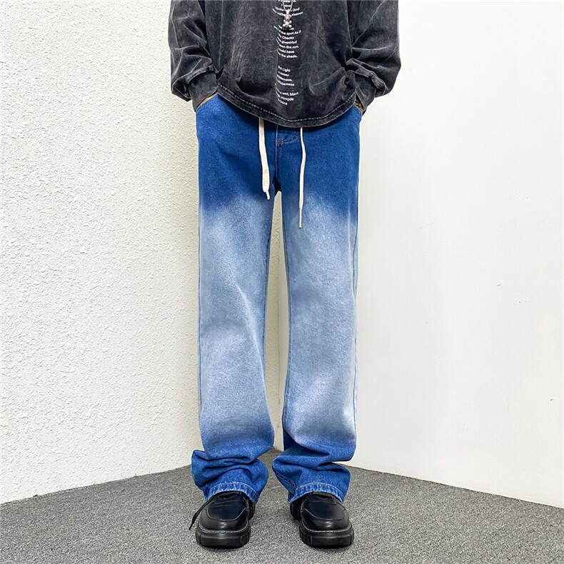 k786-p55-控78M-5XL渐变拼色黄泥在高阶宽松大码牛仔裤cityboy,男装牛仔裤,星座116