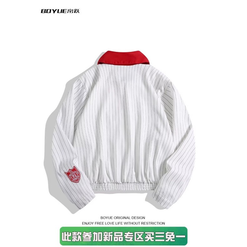 JK8566-P64美式街头撞色翻领条纹夹克男女春秋cleanfit高街宽松,男装T恤,电商B323A