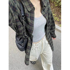 复古绿色格子衬衫女秋冬季宽松风中长款衬衣外套开衫外搭CA206，男装衬衫，星座1116A（原606A-3）