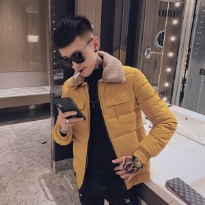 2羊羔毛领冬季加厚棉服男士社会精神小伙修身棉衣C301B-MF02图片