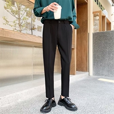 小西裤男九分修身直筒休闲裤男士高级垂感黑色西装裤子秋季KM06，男装休闲裤，星座1116A-2（原606A-1）