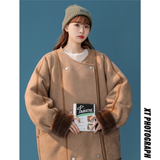 1中性风皮毛一体棉衣女高级感圆领机车棉衣男外套女8708P158控228，女装棉衣/棉服，星座226-2