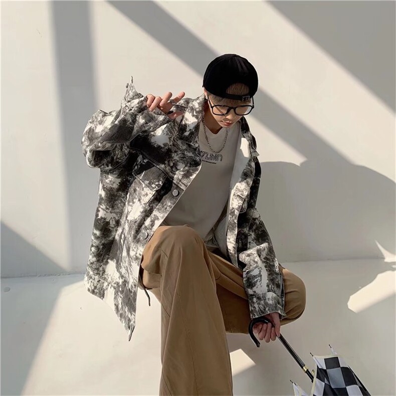 扎染牛仔衣男春秋外套法式情侣宽松小众ins潮牌欧美高街韩风chic,男装工装外套,星座1210-1