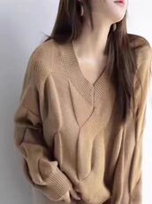 新款纯色v领绞花针织套头上衣时尚百搭，女装针织衫/毛衣，冀清阳荣