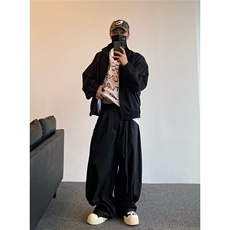 春夏美式复古通勤垂感黑色弯刀西裤男女直筒宽松潮牌阔腿休闲长裤，男装西裤，星座506A