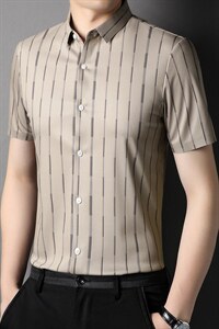 2023年夏季新款翻领男士无痕短袖衬衫中年百搭开衫男装衬衣图片