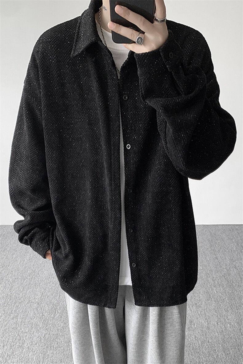 8XL-M人字纹小香风衬衫男生春秋衬衣宽松慵懒垂感外套CS29008P45,男装衬衫,电商B312