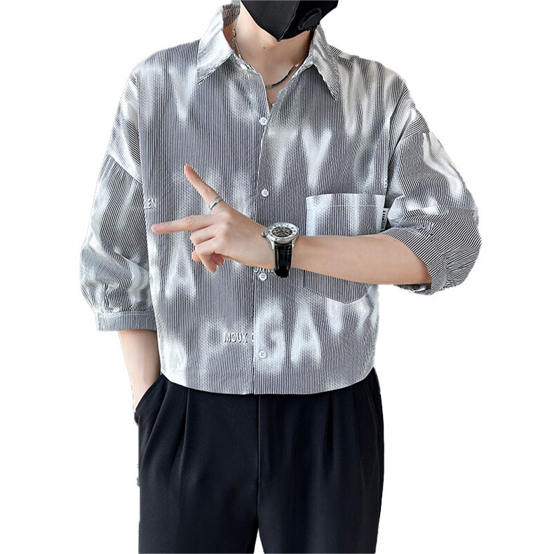 社会小伙2025春季新款衬衫男士高品质七分袖打底衬衫男901C13P58,男装衬衫,星座901
