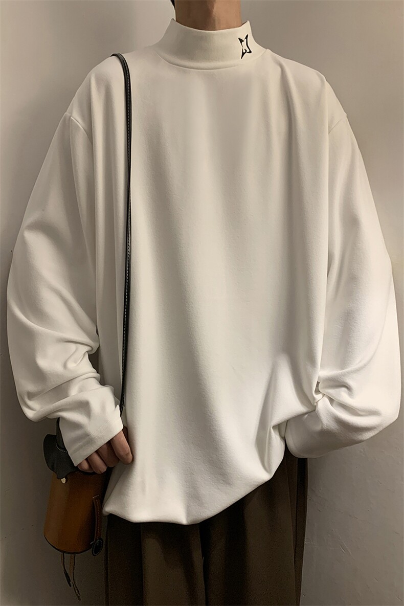 德绒刺绣T恤DC5280-TP40控价58半高领内搭休闲中性百搭打底衫,男装卫衣,电商A102-1