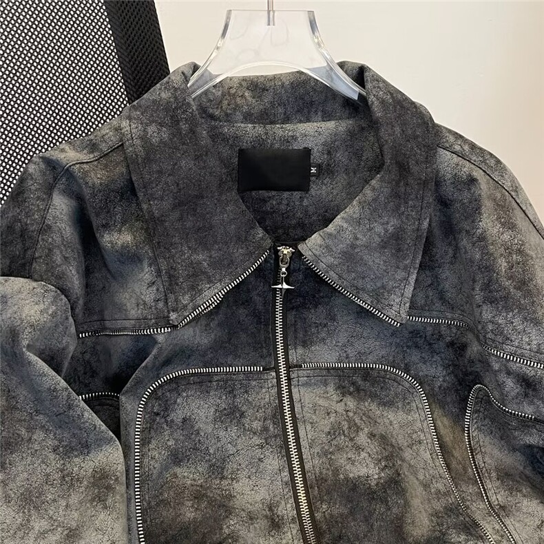 美式复古男春秋季潮牌宽松高级感机车夹克pu皮外套W9331/P90,男装夹克,星座506B