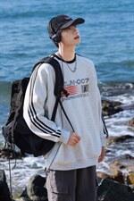 港风圆领字母印花图案设计袖子三杠织带潮流卫衣男WY77762P48控68，男装卫衣，星座227-7