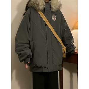 冬季宽松/连帽大毛领休闲外套潮加厚棉衣XZ102B-1M2592-P90图片