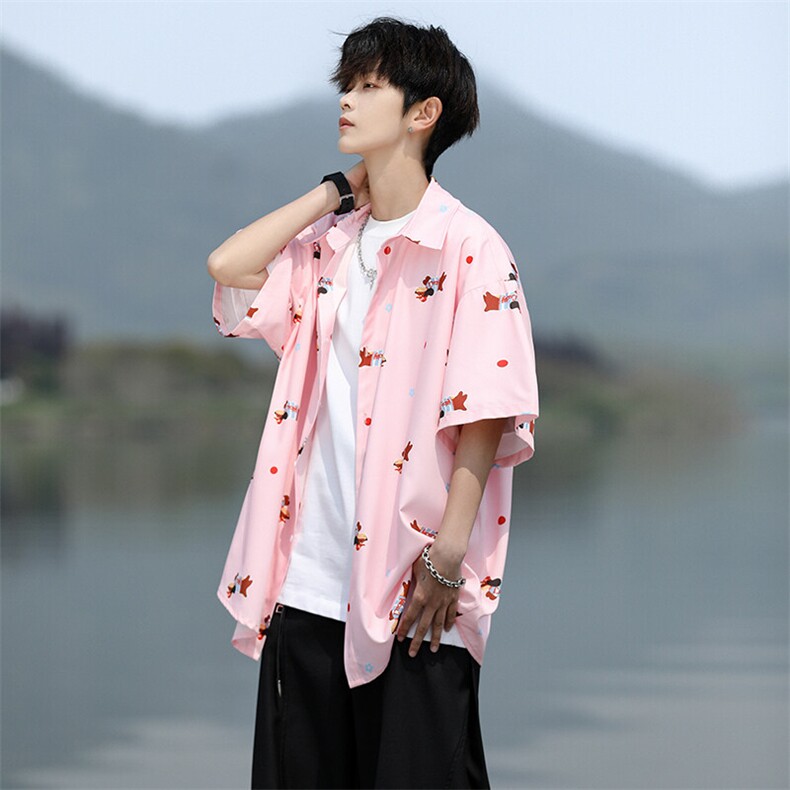 8XL-M腊肠狗花衬衫男短袖夏季冰丝薄款花衬衣寸衫外套DC28003P38,男装T恤,电商B312
