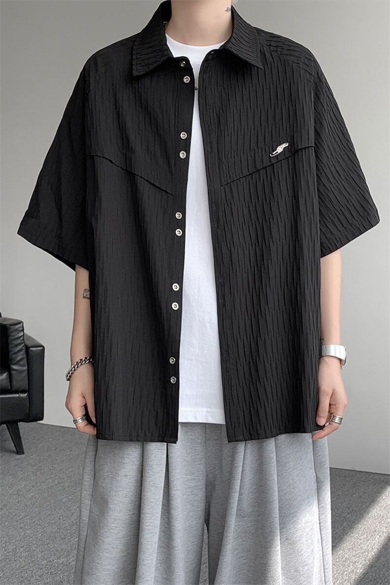 CS1140特-特批40控78肌理纹oversize宽松情侣短袖短袖大码衬衫,男装T恤,电商A059