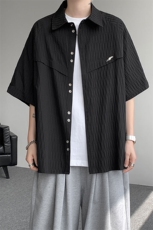 CS1140特-特批40控78肌理纹oversize宽松情侣短袖短袖大码衬衫，男装T恤，电商A059