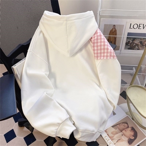 拼接格子绑带设计重磅秋冬全棉高品质美式高街连帽卫衣外套 Y7709图片