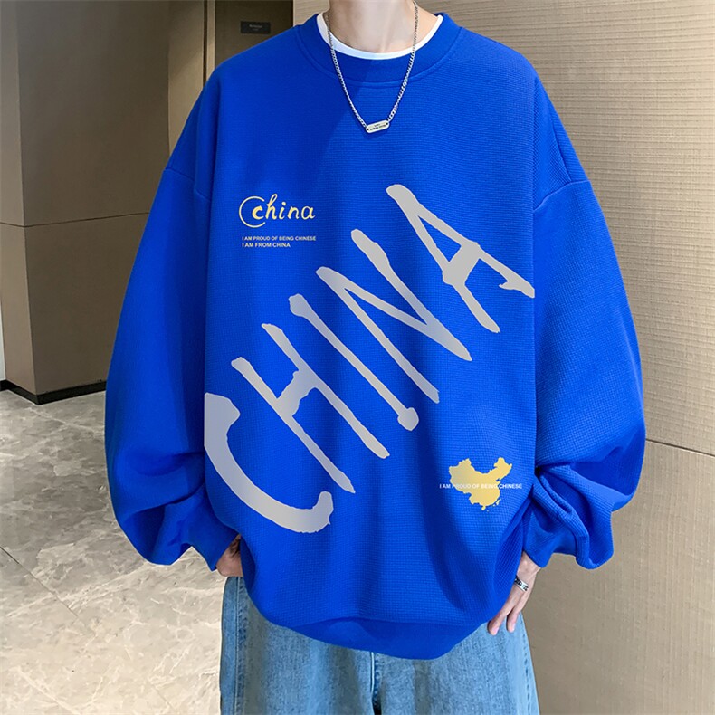 华夫格卫衣圆领卫衣男大码长袖t恤男外套HW76208-P30加绒款-P40,男装卫衣,电商A040