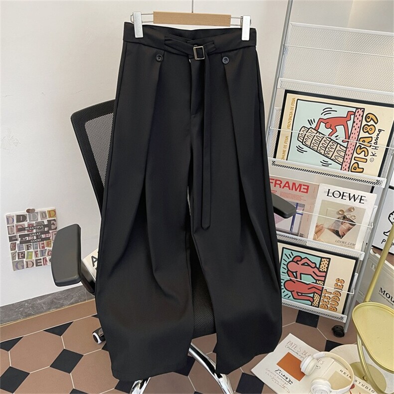 老钱风A字裤打褶亚麻西裤男款cleanfit直筒休闲阔腿裤MKK380P65，男装西裤，星座1013-5