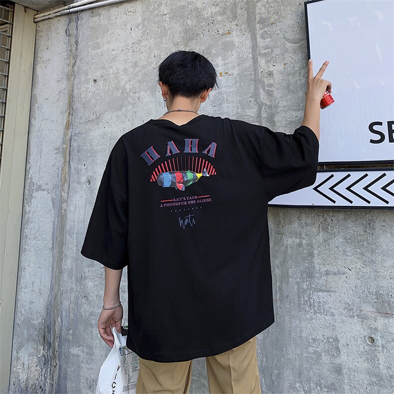 ins火潮流半袖T恤情侣上衣2021夏季新款五分袖打底衫DS344T,男装T恤,电商A102