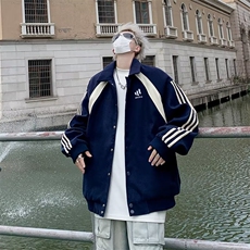 美式复古拼接条纹撞色翻领外套男春秋季2024新款潮牌痞帅宽松夹克，男装夹克，星座716-4