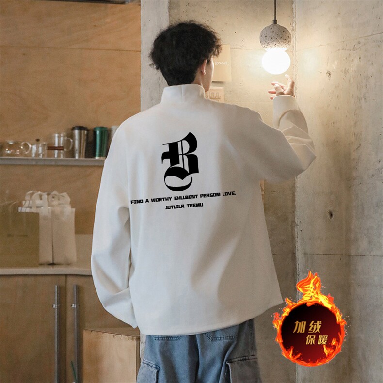 一件过冬重磅保暖针织衫德绒加绒加厚卫衣半高领打底长袖T恤DR33,男装T恤,电商A486