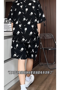 1短袖衬衫男+短裤潮流休闲套装男M-5XL大码TZ78712P50控98模特图图片