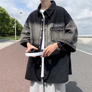 牛仔衬衫男韩版潮流短袖渐变色个性2025秋夏新款ins外套CY357-P57