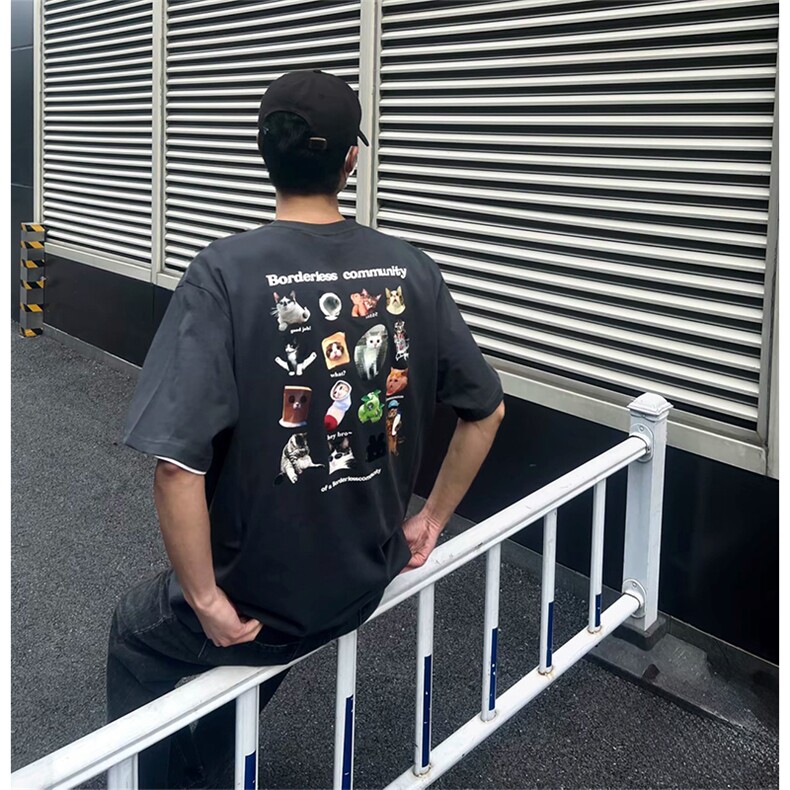 抖音得物供货210克现货宽松纯棉美式潮牌印花落肩袖纯棉T恤AT2192,男装T恤,电商A443