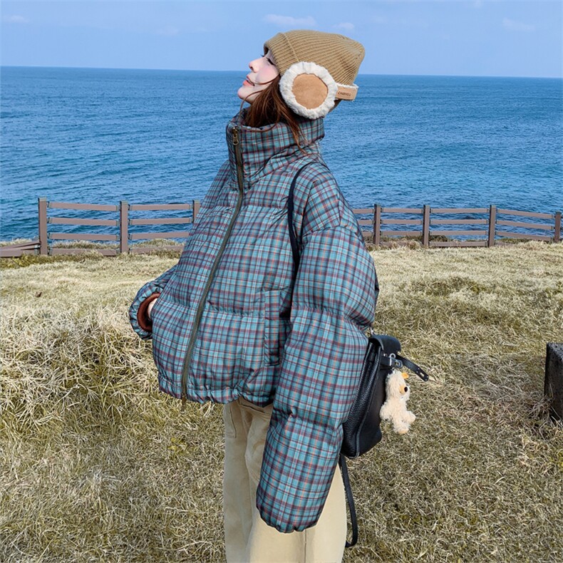 新品90白鸭绒外套绿色格子羽绒服2C158-6028-P255-K378,女装羽绒服,2C158